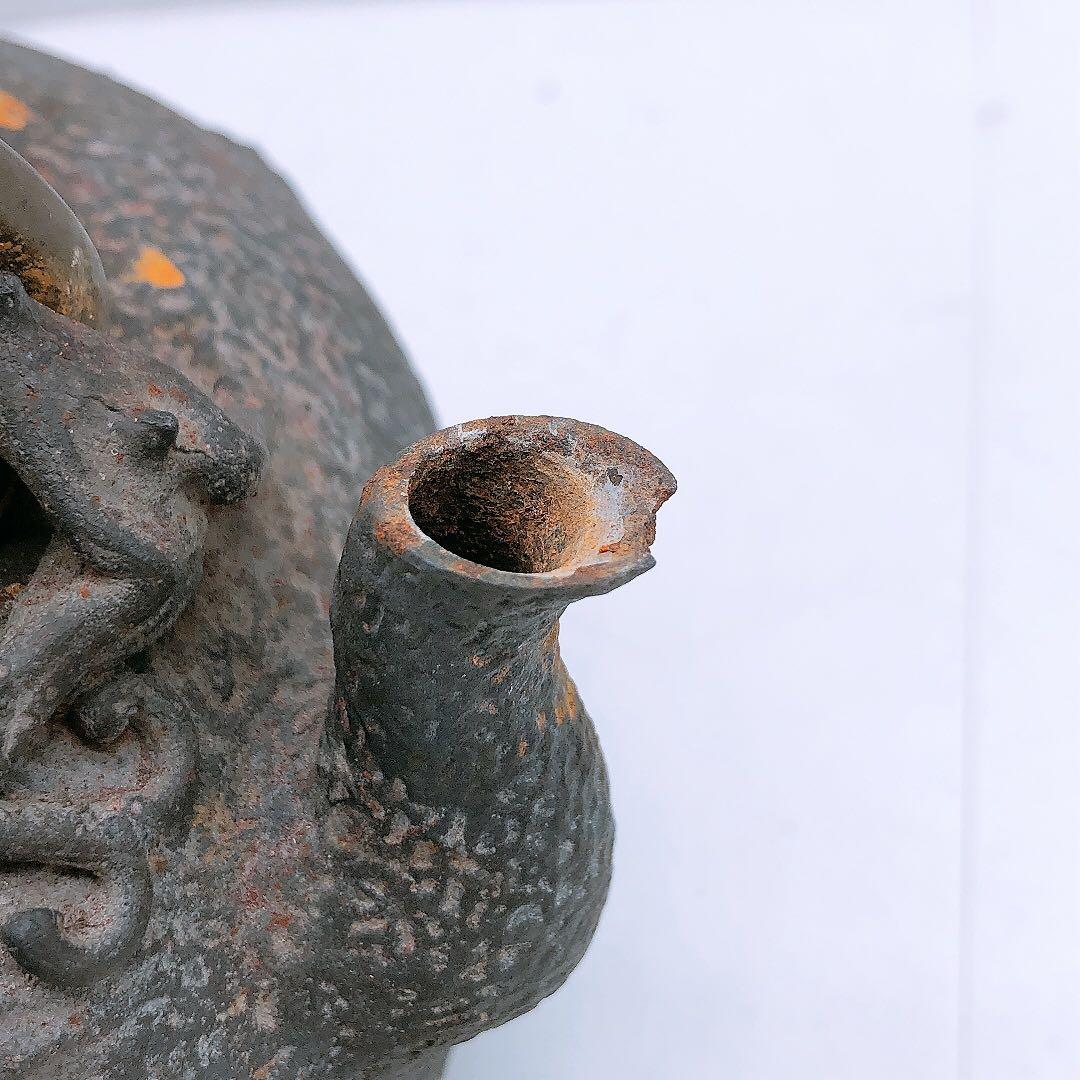 整*屋様 【要確認】日本亀文 鉄瓶 銅蓋 動物モチーフ 重さ約2.5kg アンテ