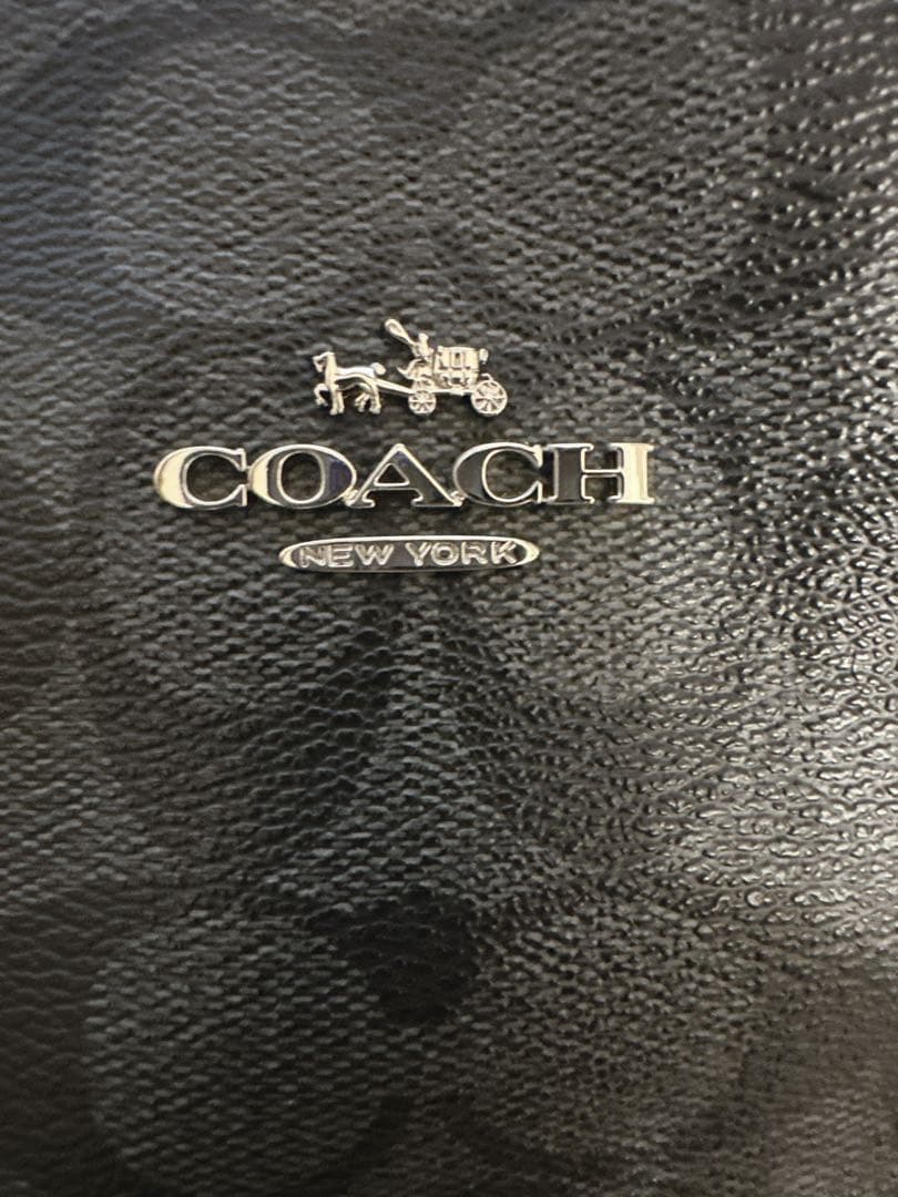 美品 コーチ トートバッグ シグネチャー ブラック PVC A4可