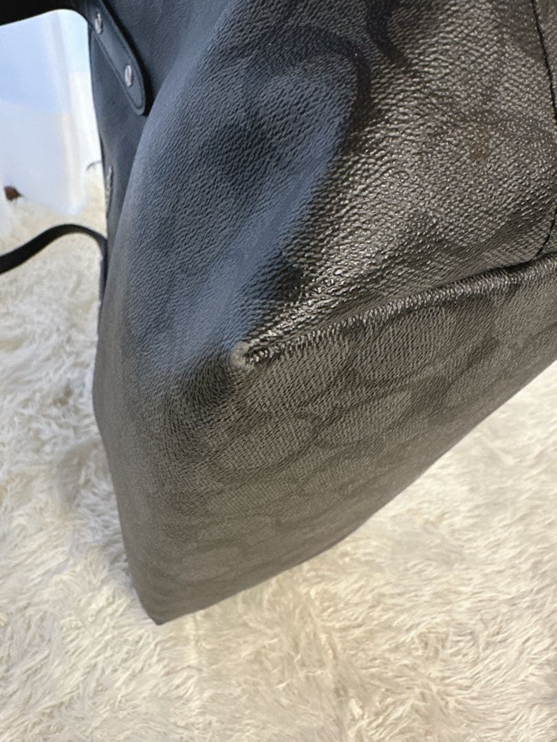 美品 コーチ トートバッグ シグネチャー ブラック PVC A4可