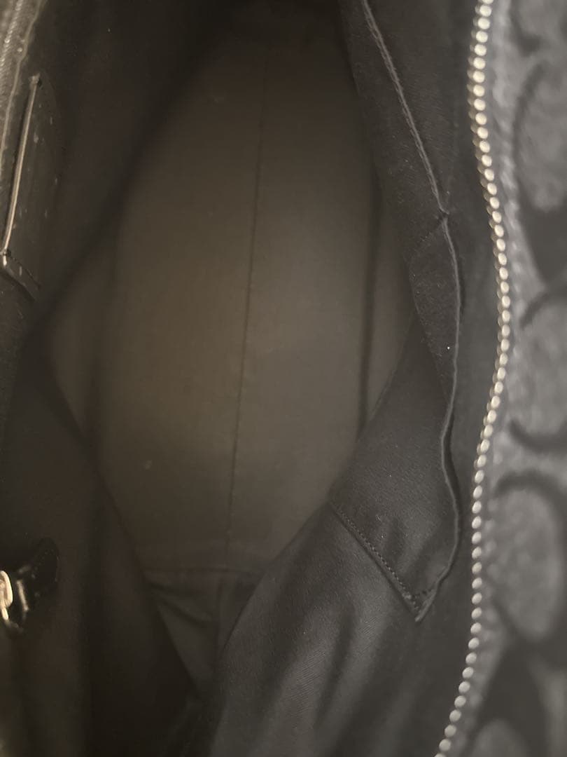 美品 コーチ トートバッグ シグネチャー ブラック PVC A4可