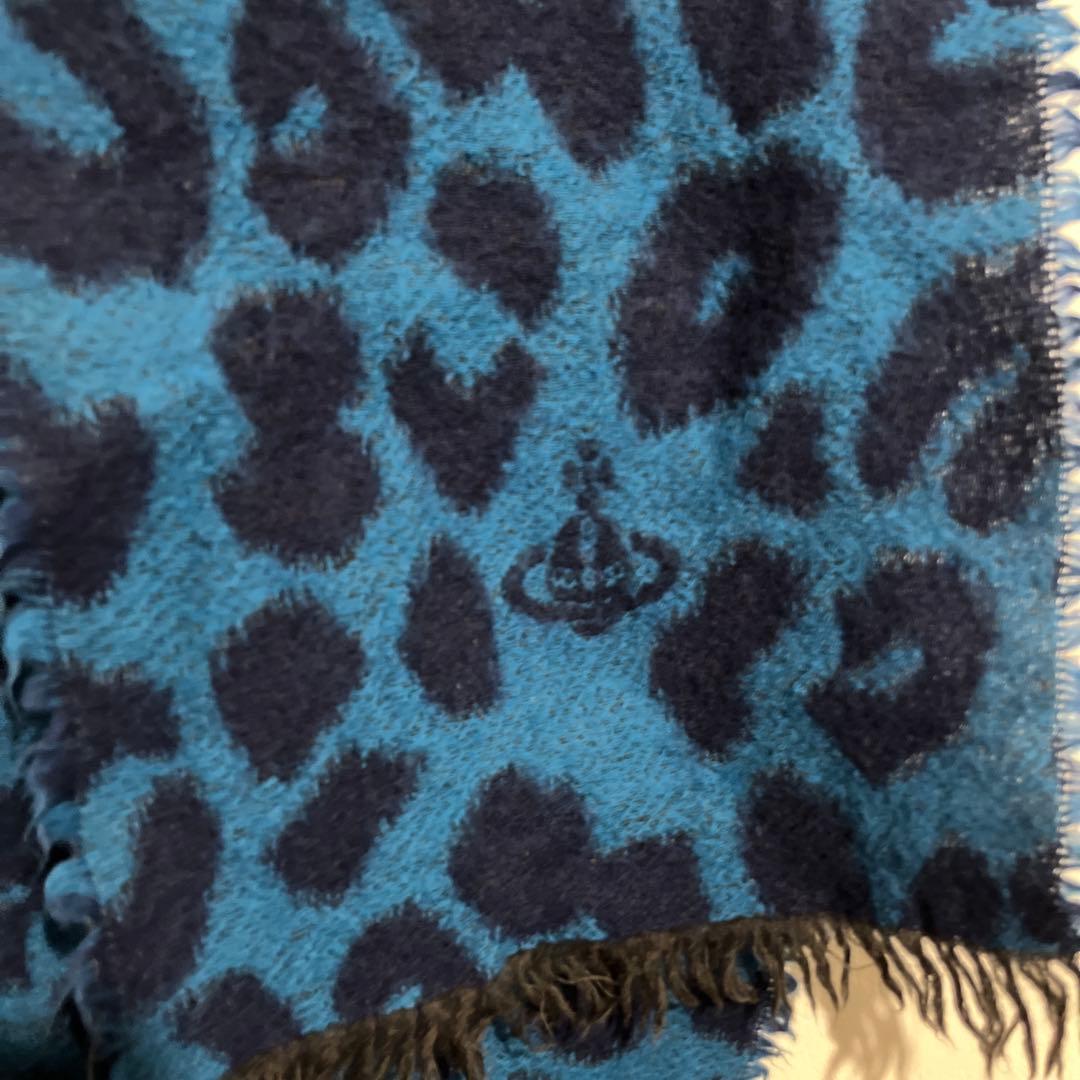 ぷ*様 vivienne westwoodレオパード柄マフラー　青系2000年前