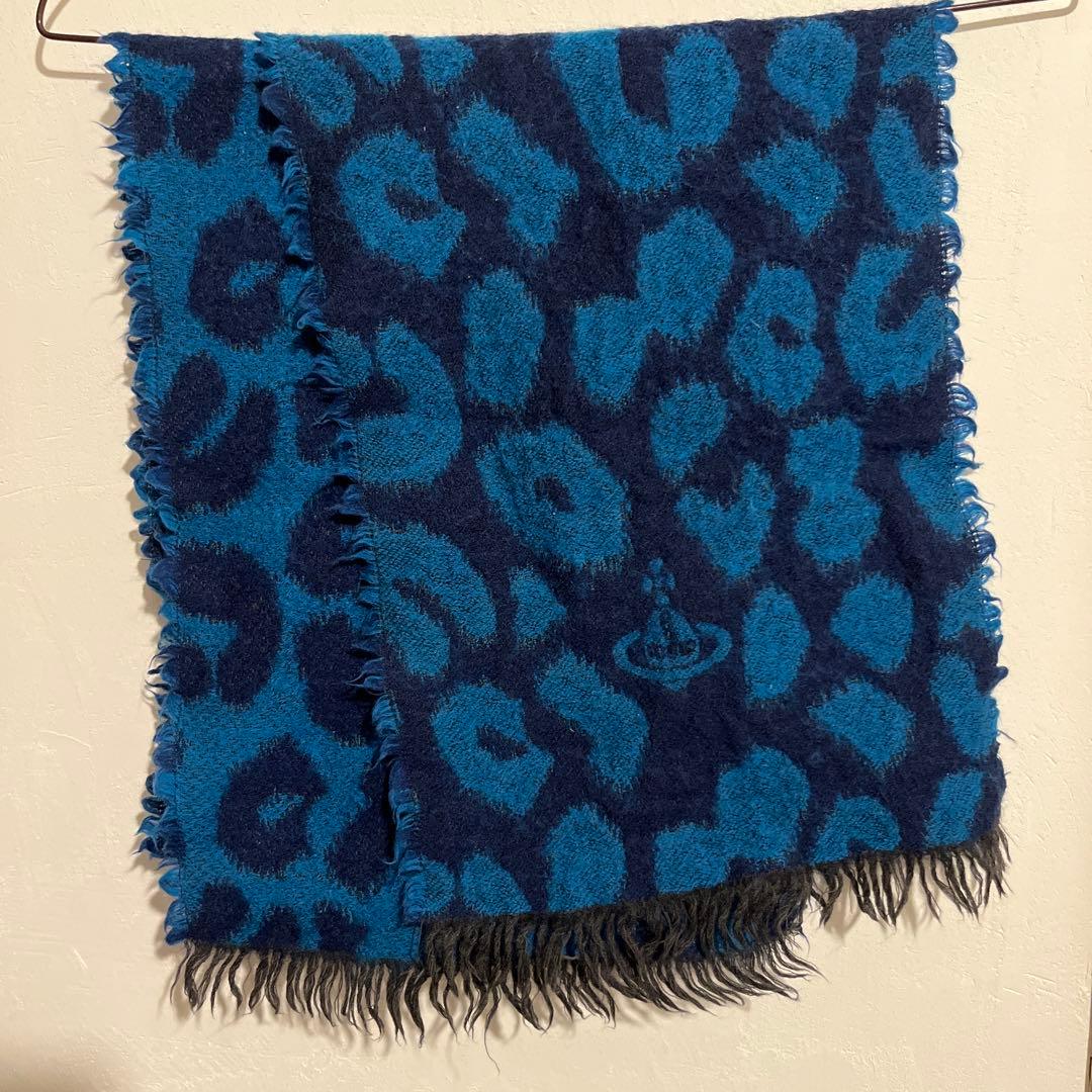 ぷ*様 vivienne westwoodレオパード柄マフラー　青系2000年前