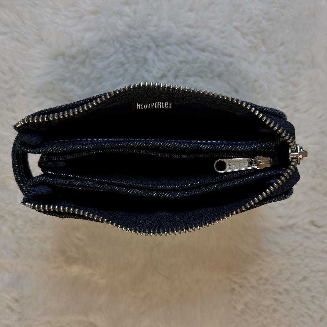希少 ヘッドポーター デニム ショルダーウォレット 財布 2層 ケース