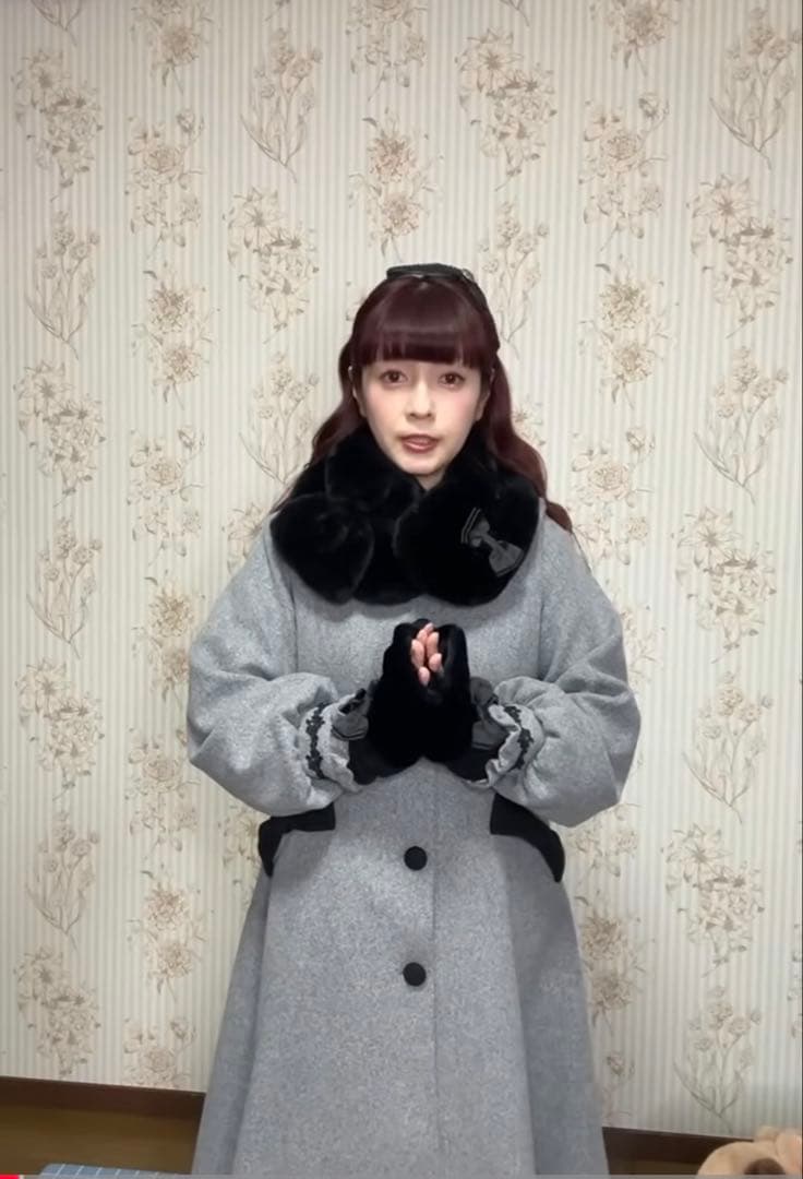 青木美沙子　しまみさ　ロングコート　グレー　4L