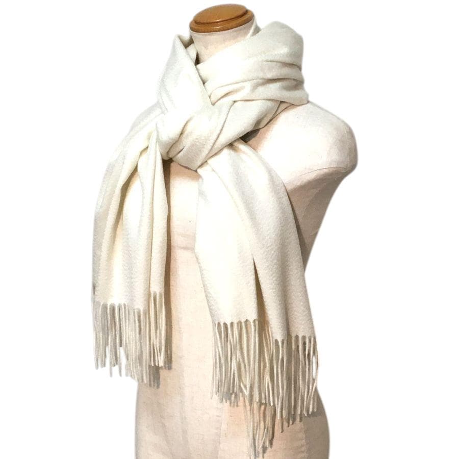 値下70㎝×200超大判無染色 100% カシミヤストールマフラーWHT新品