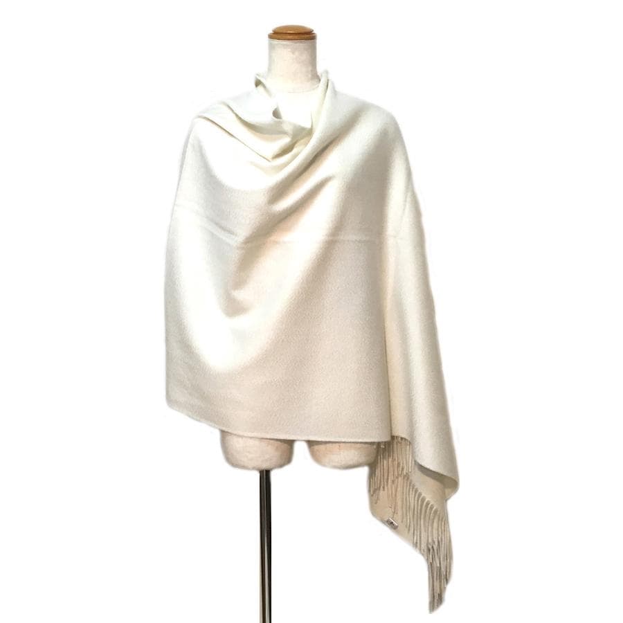 値下70㎝×200超大判無染色 100% カシミヤストールマフラーWHT新品