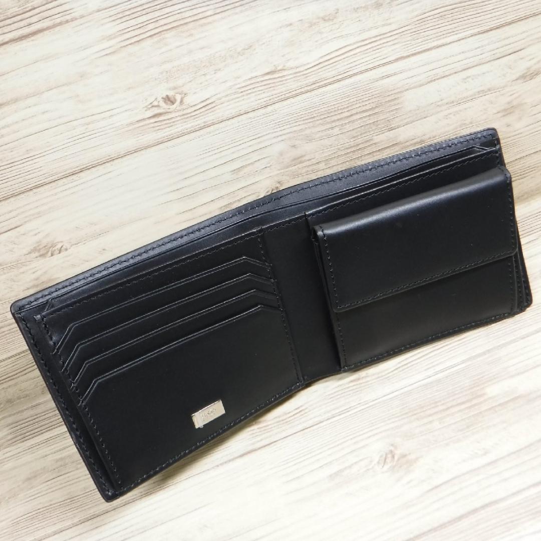 タケオキクチ 定価1万8700円 黒 二つ折り財布 英国王室御用達レザー 牛革