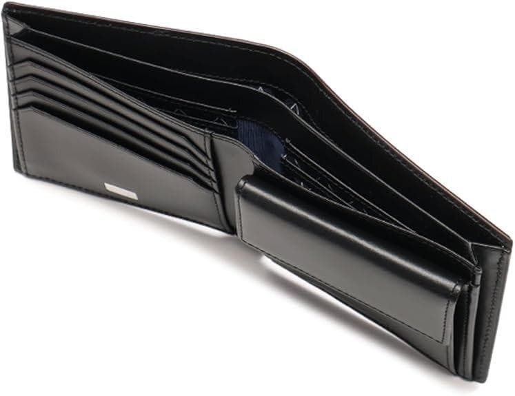 タケオキクチ 定価1万8700円 黒 二つ折り財布 英国王室御用達レザー 牛革