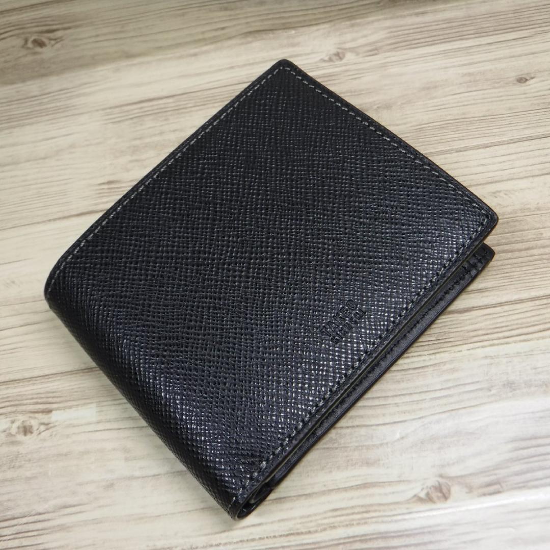 タケオキクチ 定価1万8700円 黒 二つ折り財布 英国王室御用達レザー 牛革