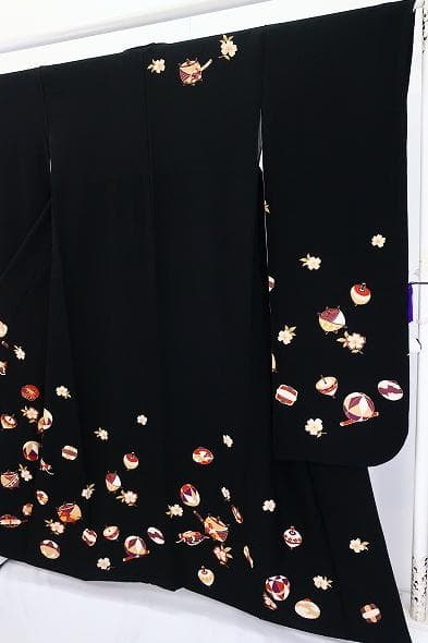 ★専用★美品 振袖 黒 京友禅 黒 金駒刺 糸巻 絵巻 鞠 桜 身丈156cm