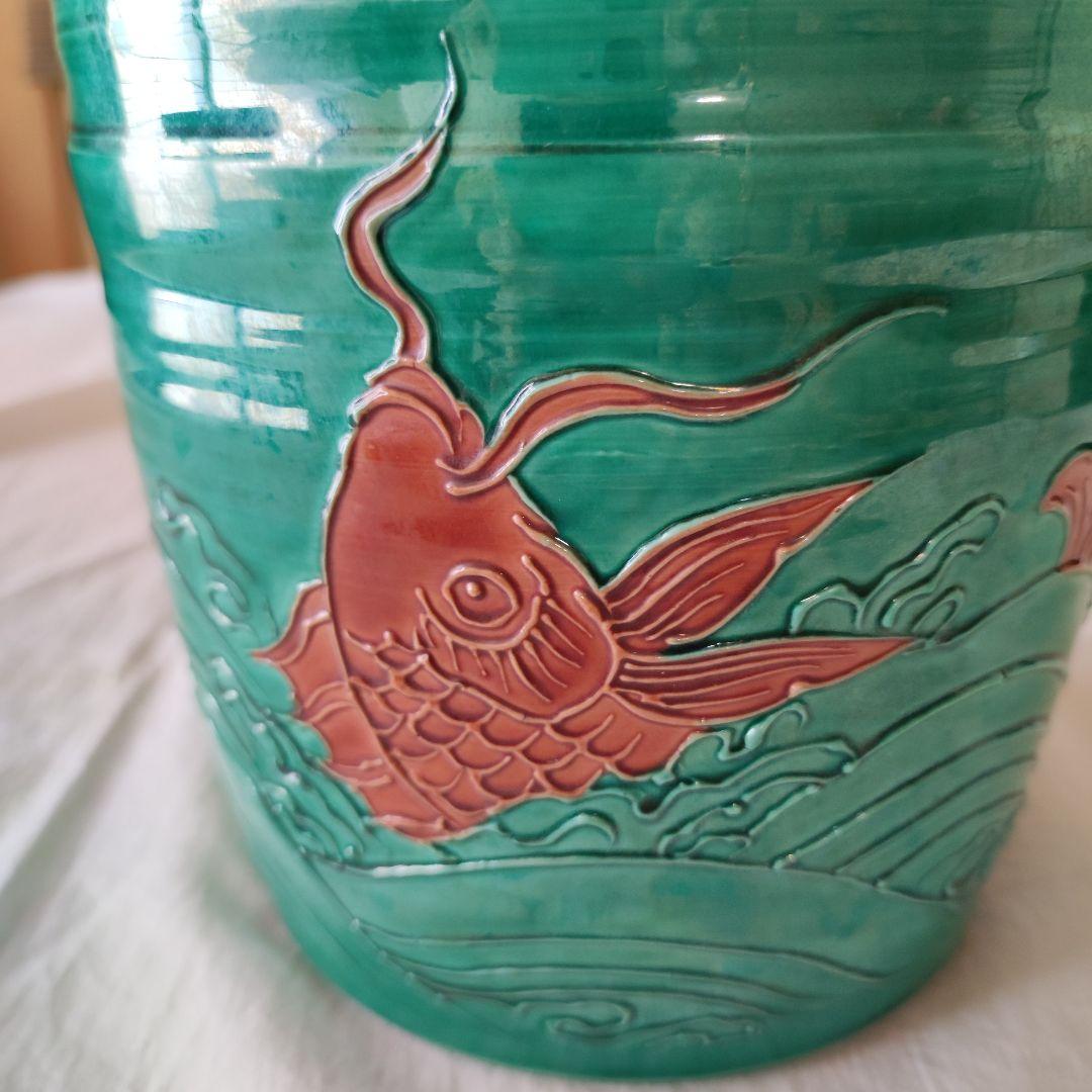 茶道具◆青交趾荒磯文水指◆粟田焼　岡田佳山