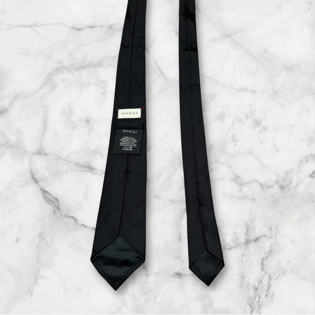 GUCCI グッチ　ネクタイ　虎　タイガー　ブラック　黒　ソリッド　GG柄　箱付