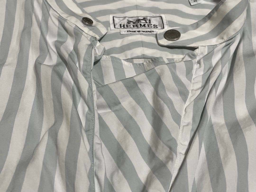 エルメス HERMES ノーカラー プルオーバーシャツ カットソー42ストライプ