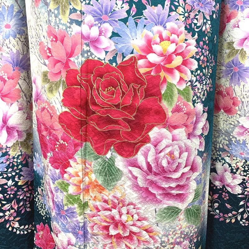 410z14〇高身長な方にも 振袖 長襦袢付き 地紋 金彩〇美品 成人式 結婚式