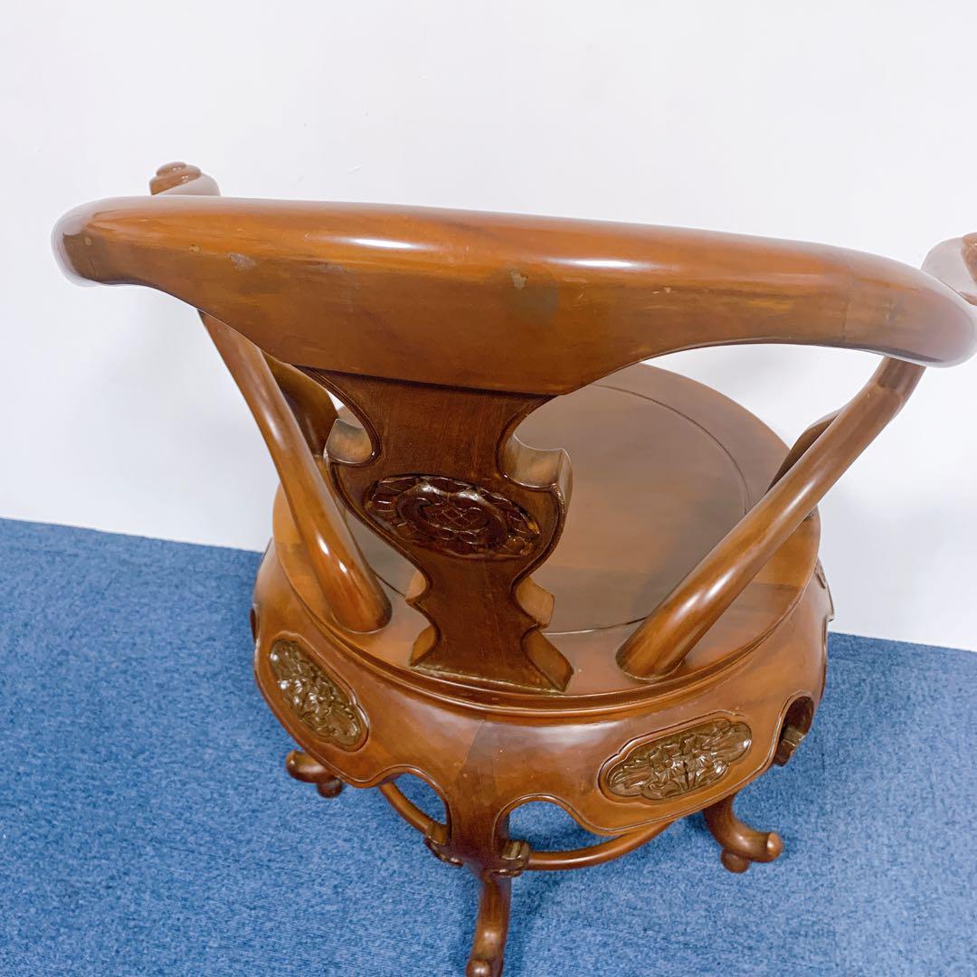 【稀少品】唐木家具 彫刻ダイニング 猫脚アームチェア 李朝家具 花梨①