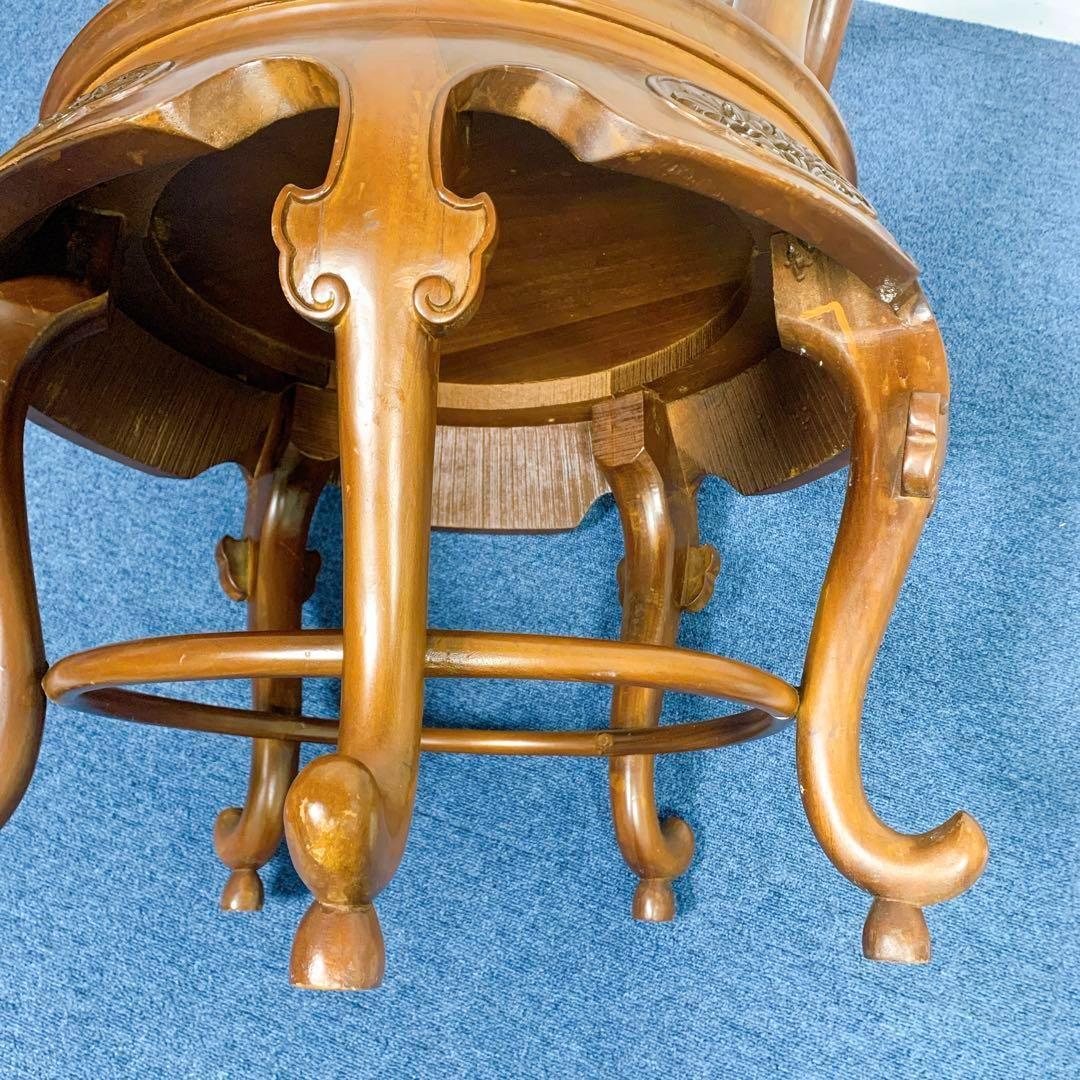 【稀少品】唐木家具 彫刻ダイニング 猫脚アームチェア 李朝家具 花梨①
