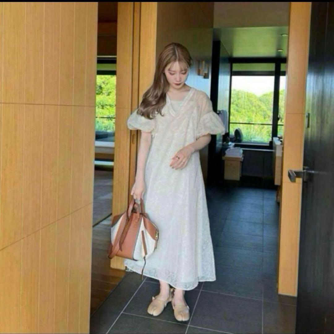 Acka✨️sheer loose one-piece 花柄 アイボリー ロング丈