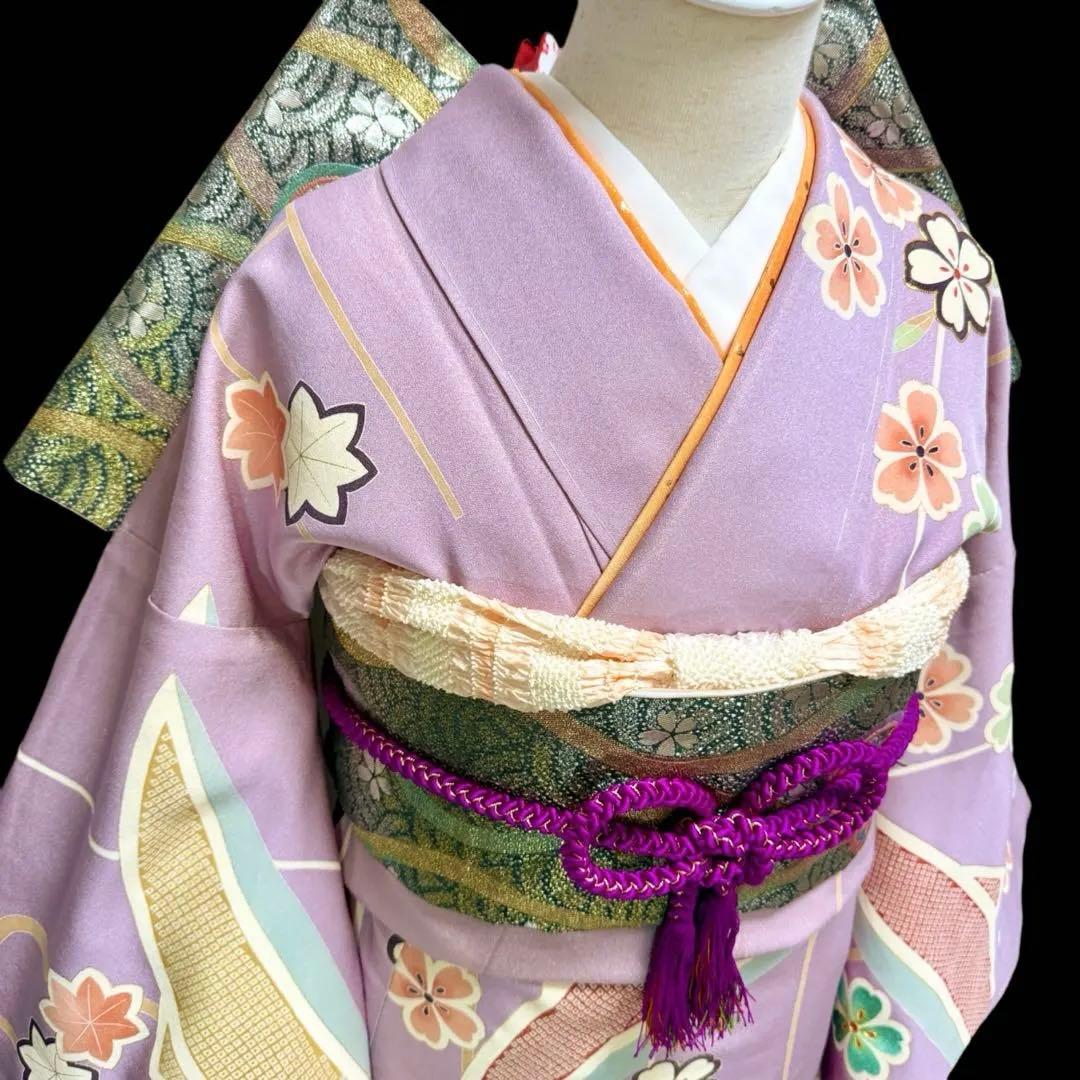 未使用品　作家物　落款　振袖フルセット　しつけ付き　金通し　桜　154〜164