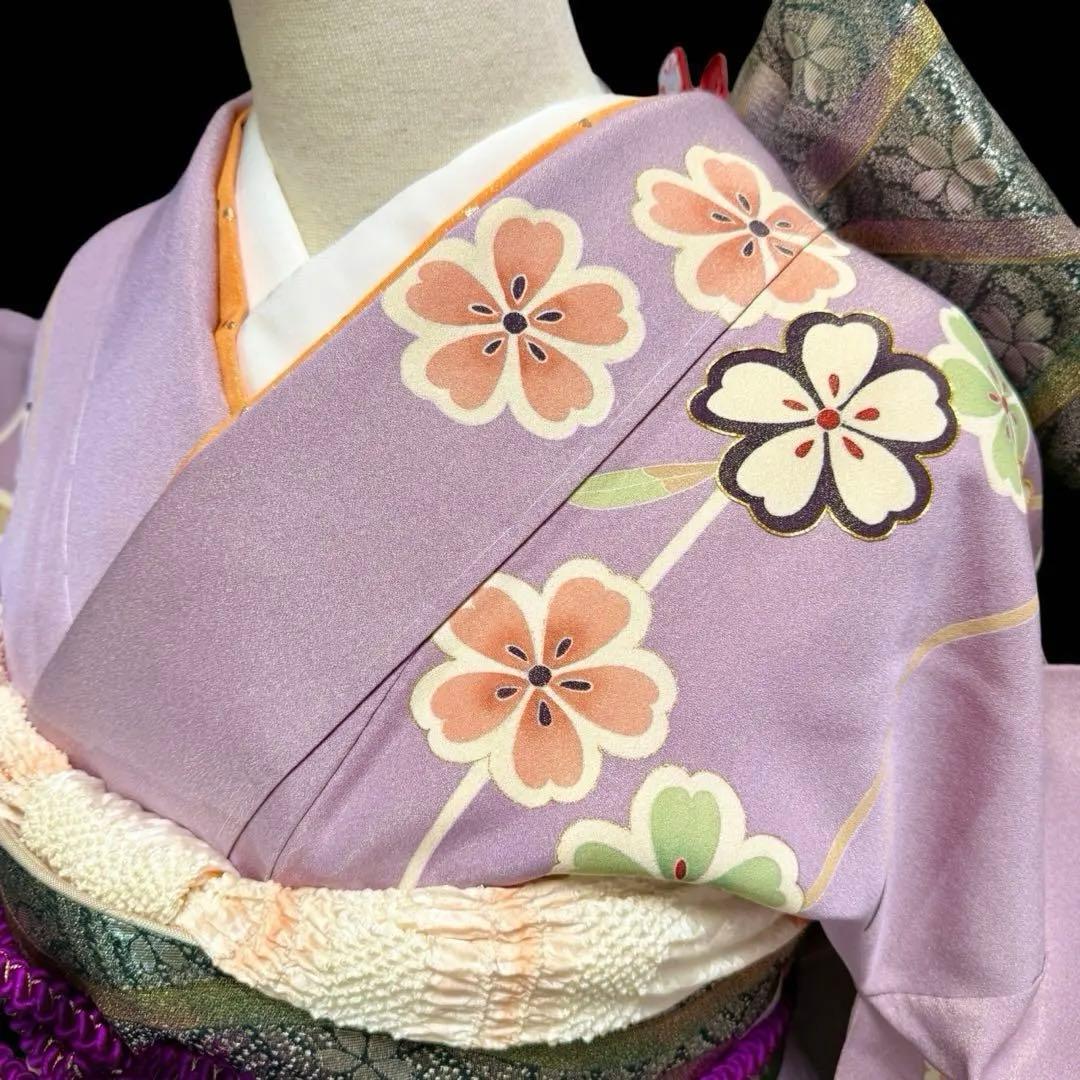 未使用品　作家物　落款　振袖フルセット　しつけ付き　金通し　桜　154〜164