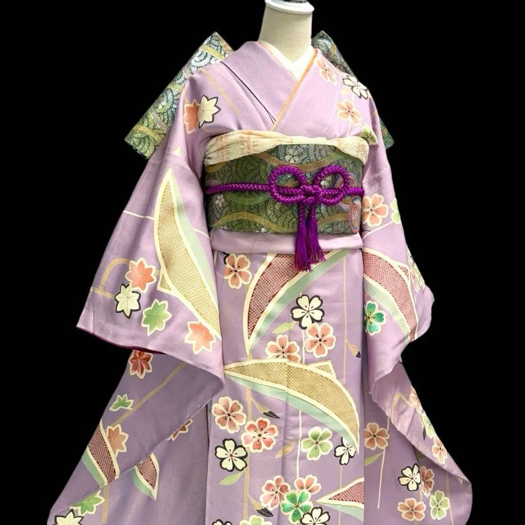 未使用品　作家物　落款　振袖フルセット　しつけ付き　金通し　桜　154〜164