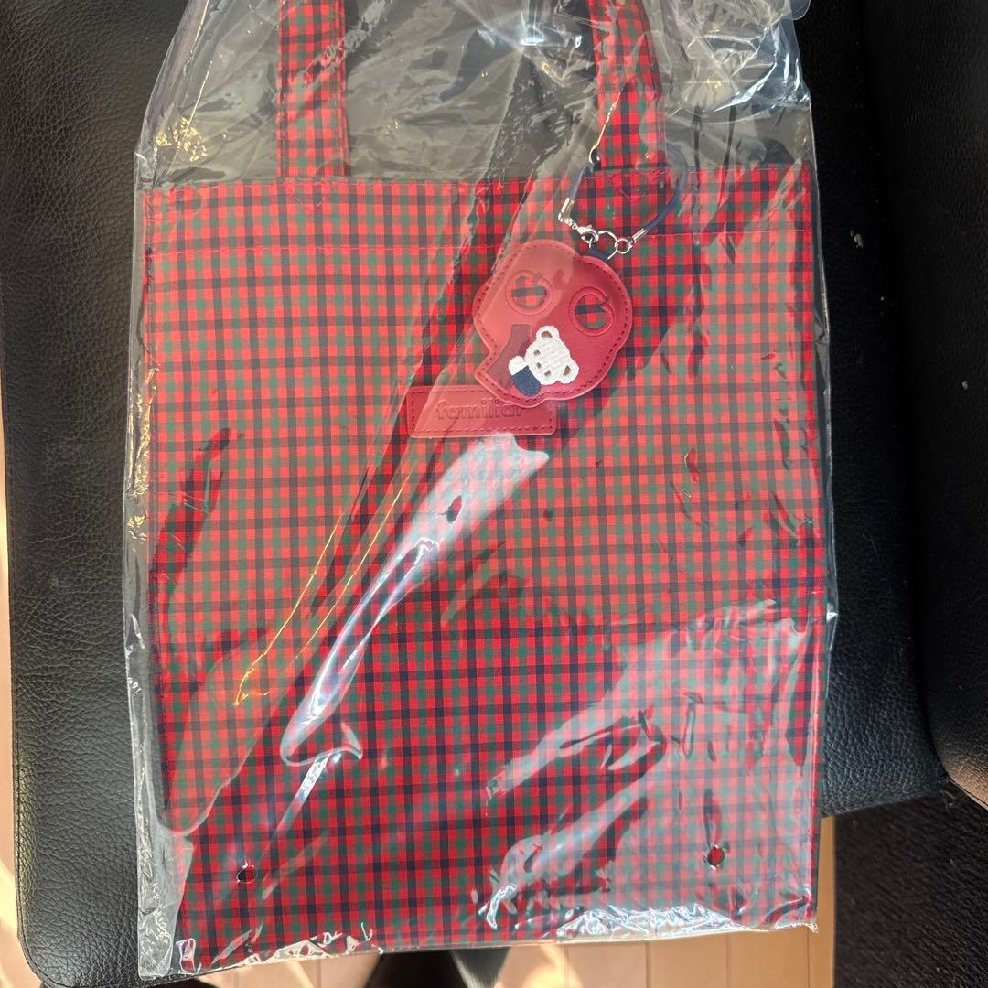 familiar赤 チェック柄 トートバッグ