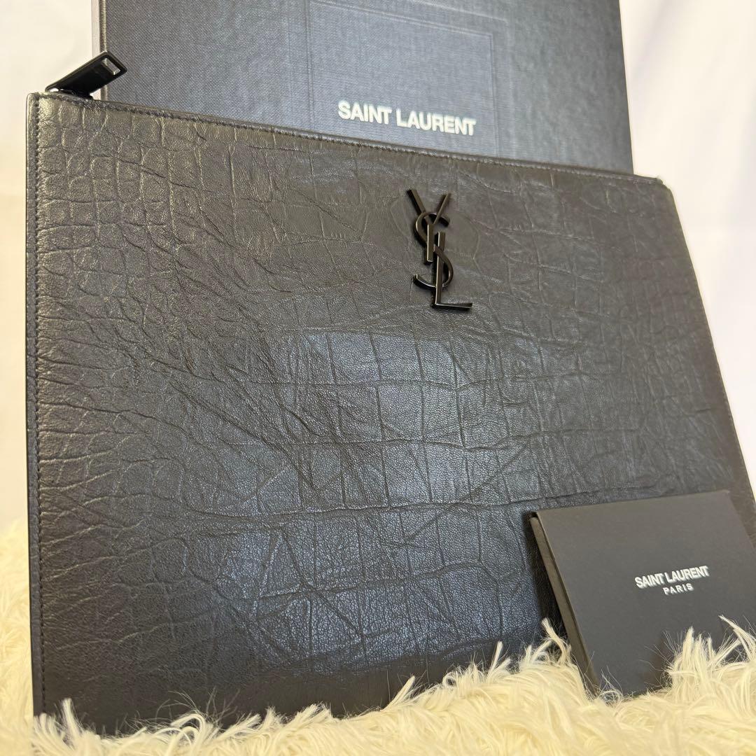 極美✨ サンローラン YSLロゴ クラッチバッグ レザー 黒 セカンドバッグ
