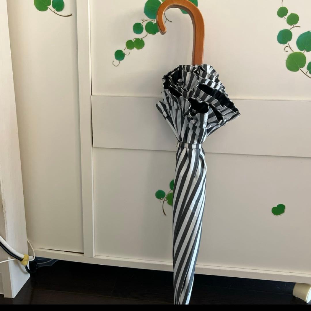 ★サンバリア100 2段折フリル白黒ストライプ