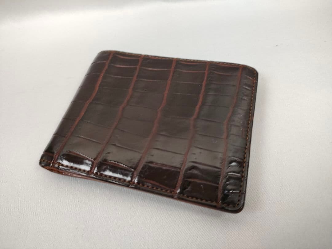 ガンゾ GANZO クロコダイルレザー 二つ折り財布 ダークブラウン