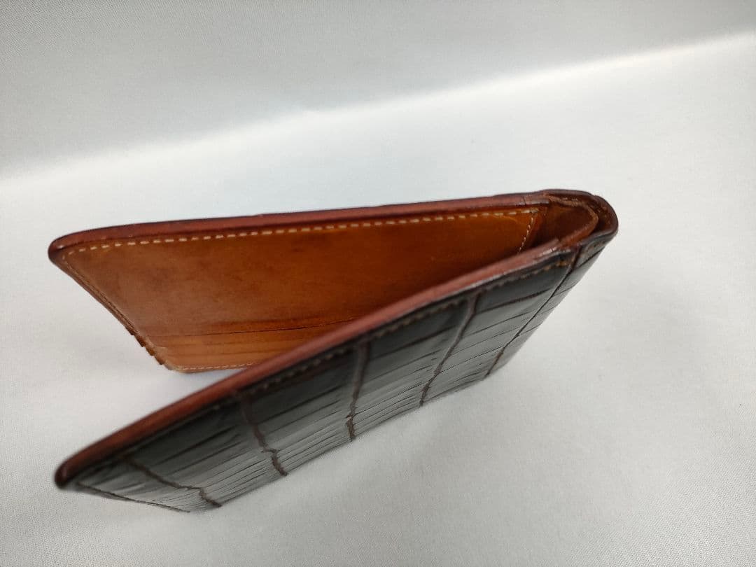 ガンゾ GANZO クロコダイルレザー 二つ折り財布 ダークブラウン