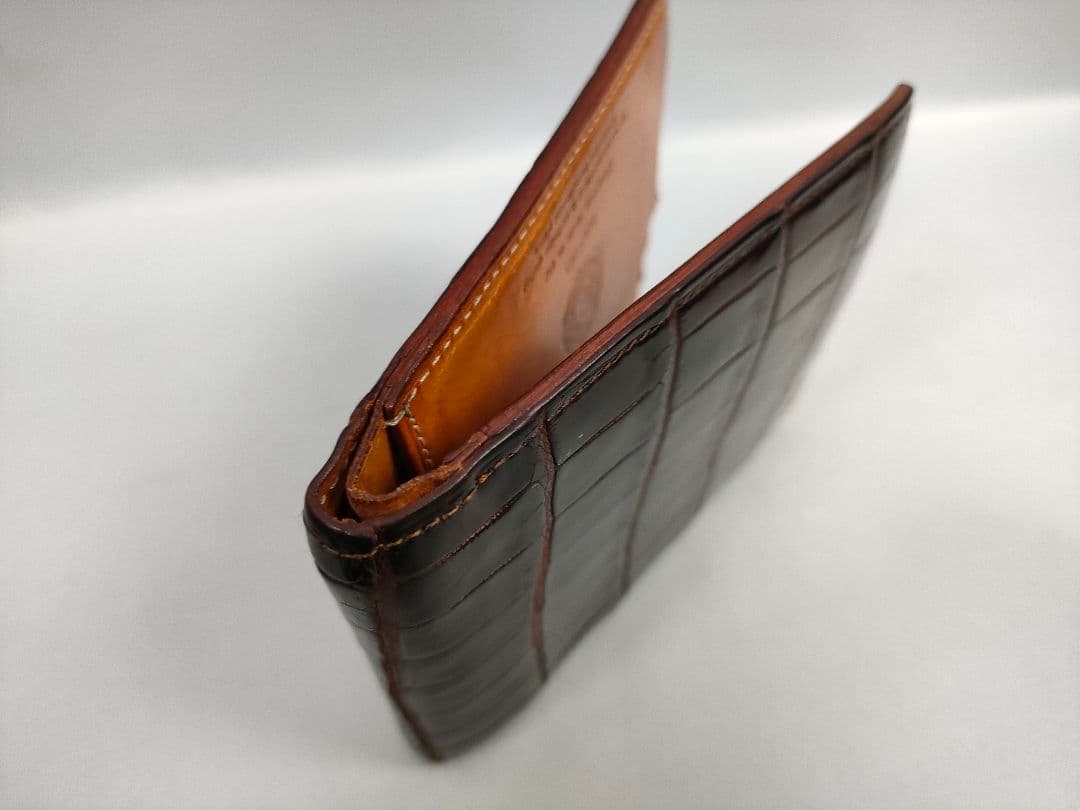 ガンゾ GANZO クロコダイルレザー 二つ折り財布 ダークブラウン