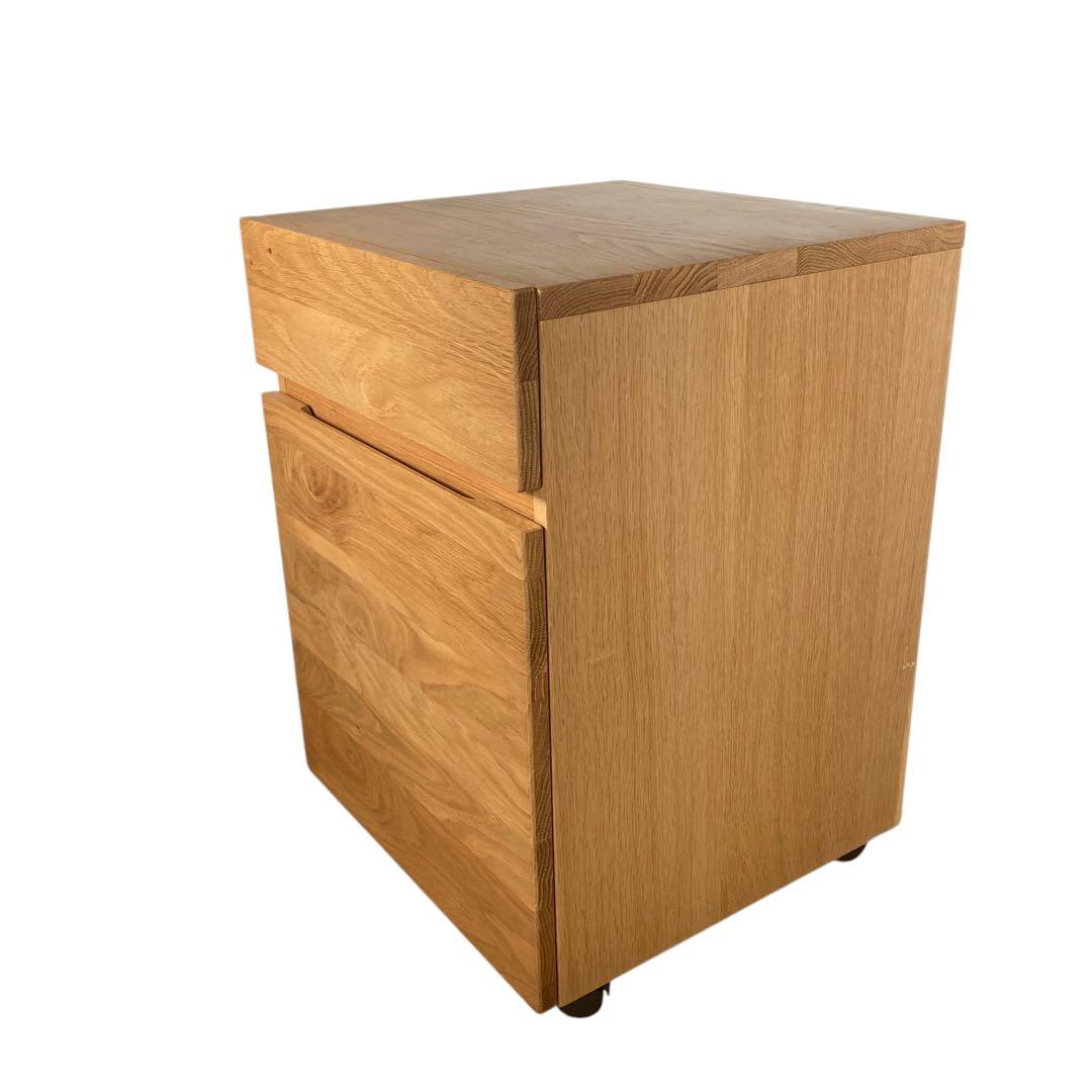 無印良品 オーク無垢材 デスクキャビネット ワイド引出し二段