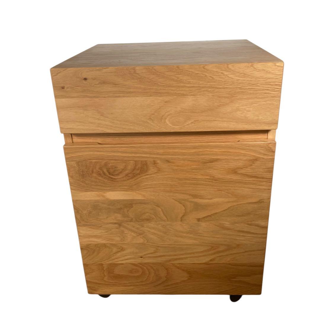 無印良品 オーク無垢材 デスクキャビネット ワイド引出し二段