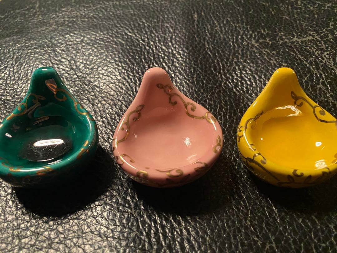 京焼珍味入れ　金唐草柄ちぎりもち緑交趾　黄交趾　ピンク3色　2セット 6個