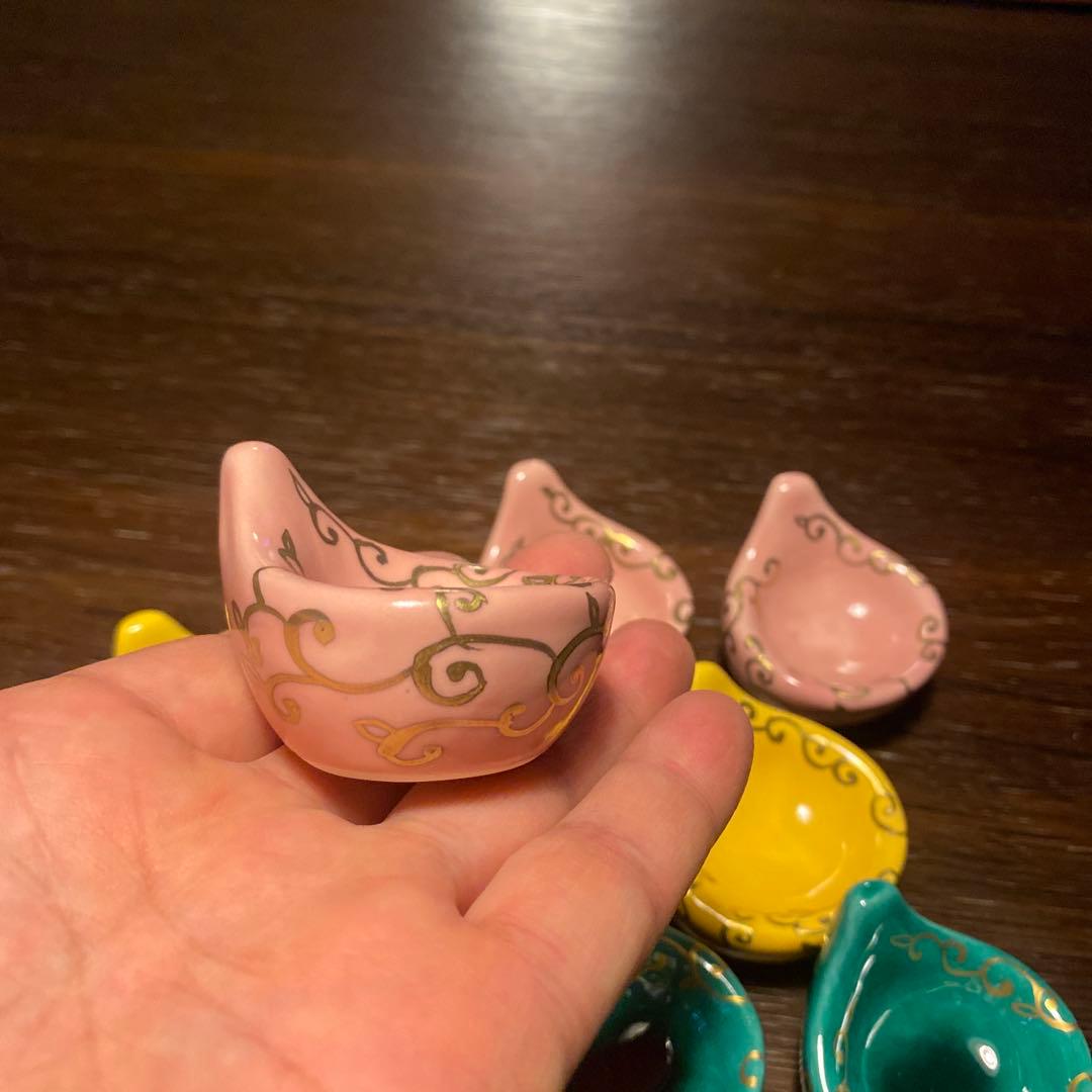 京焼珍味入れ　金唐草柄ちぎりもち緑交趾　黄交趾　ピンク3色　2セット 6個