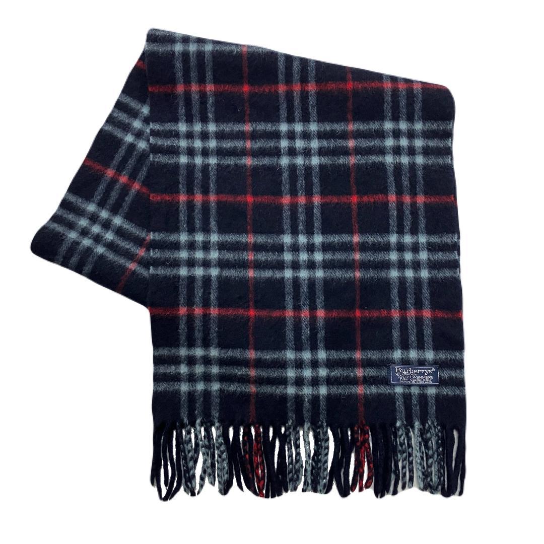 バーバリーズ マフラー ノバチェック カシミヤ ネイビー UK製