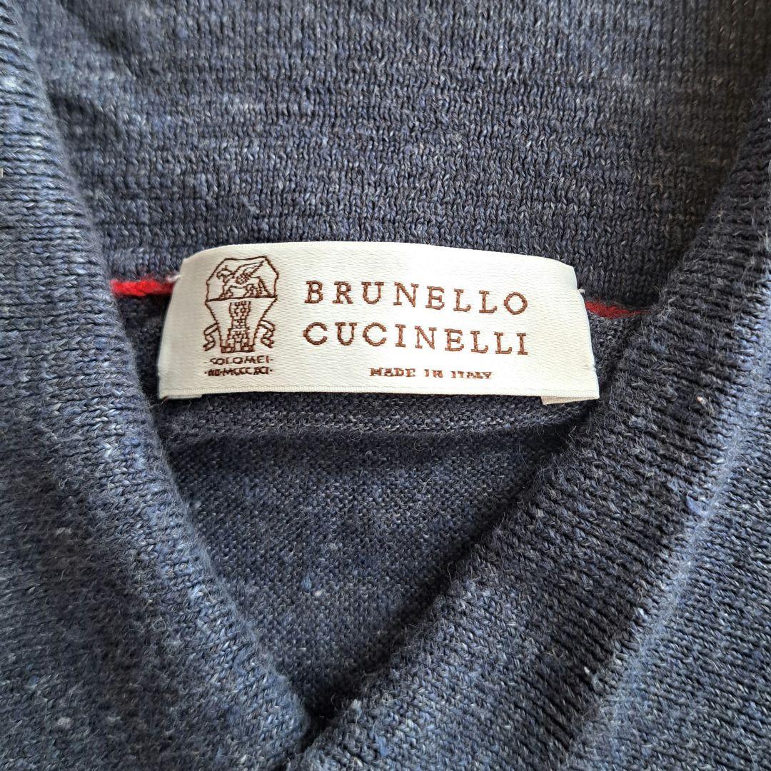 ブルネロクチネリ ニットポロシャツ リネン混 ネイビー 48サイズ