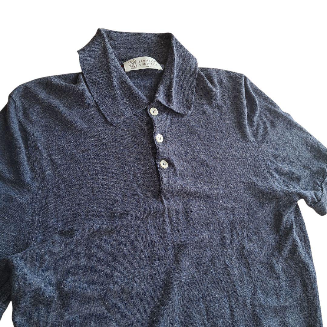 ブルネロクチネリ ニットポロシャツ リネン混 ネイビー 48サイズ