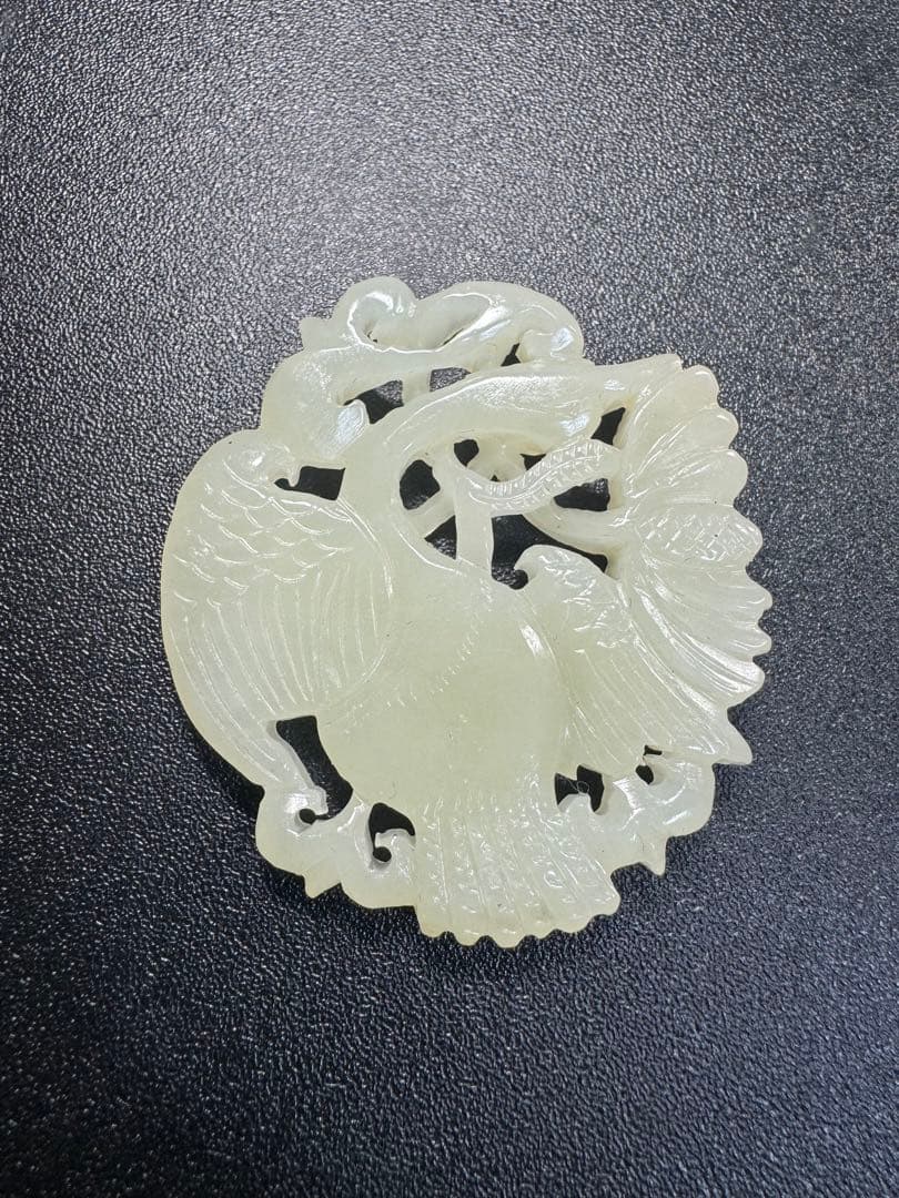 本玉 白鳥　天然石 和田玉 中国古美術白玉　手彫 透かし彫り