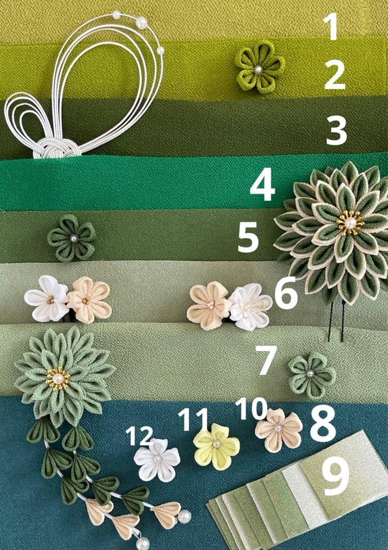 つまみ細工　髪飾り　✴︎結花✴︎モスグリーン成人式卒業式七五三　No.443