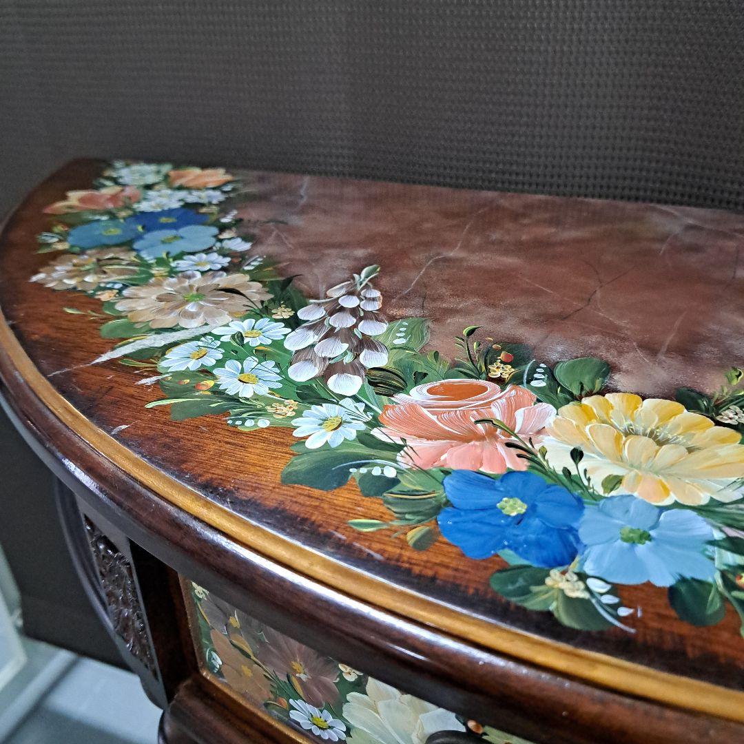 ♡欧米コンソール　テーブル　トールペイント花柄装飾　 半月型木製テーブル♡