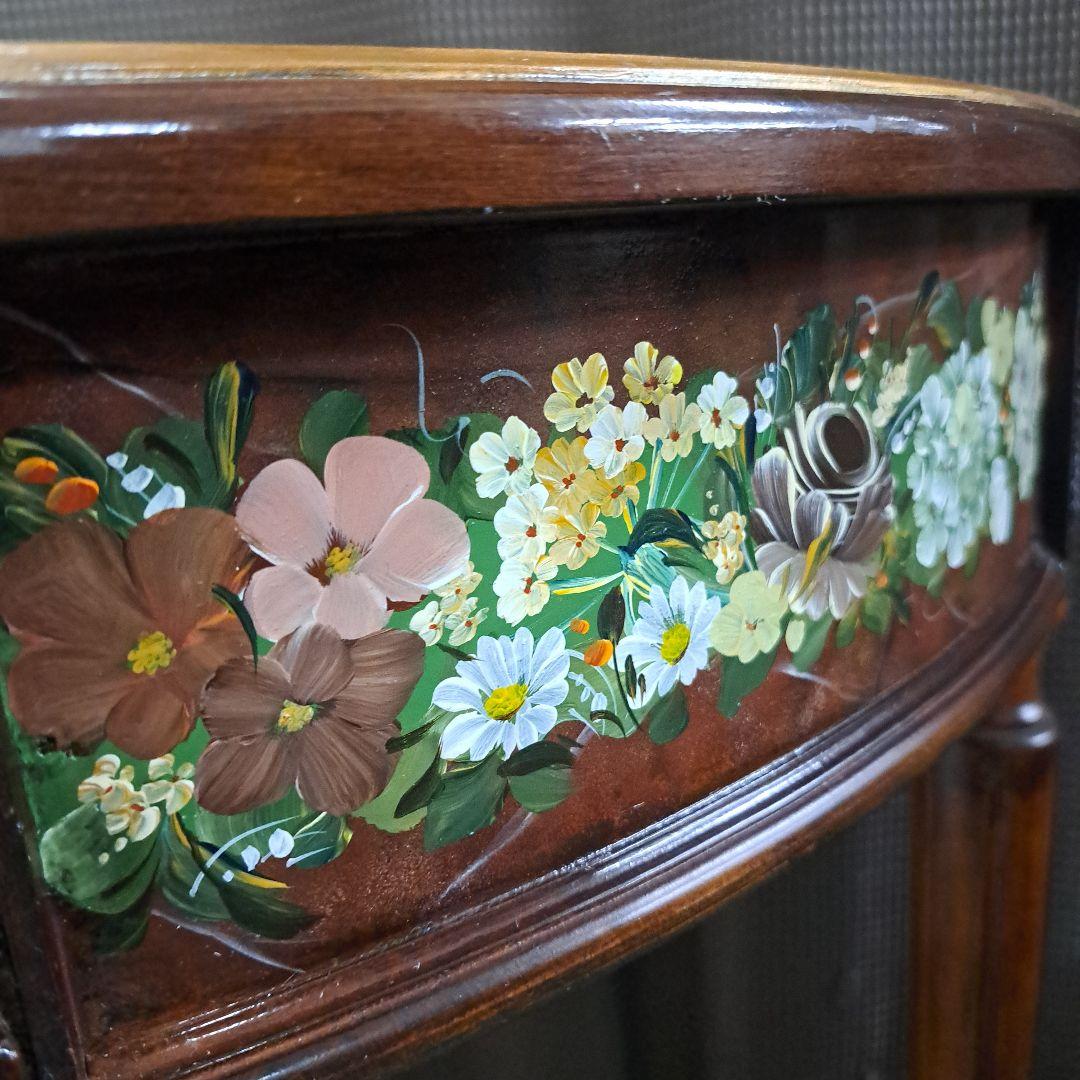 ♡欧米コンソール　テーブル　トールペイント花柄装飾　 半月型木製テーブル♡