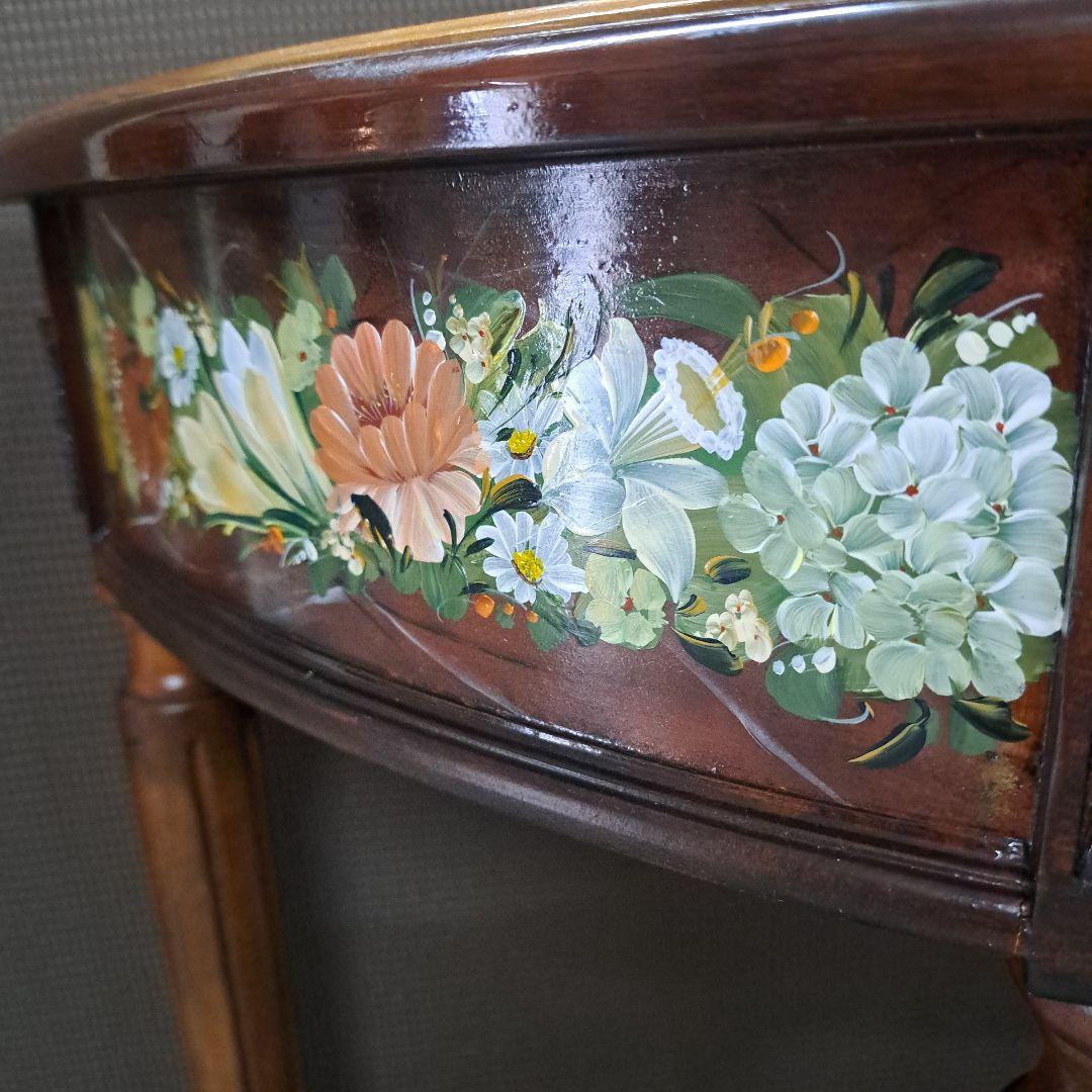 ♡欧米コンソール　テーブル　トールペイント花柄装飾　 半月型木製テーブル♡