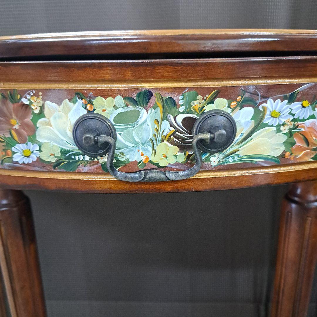 ♡欧米コンソール　テーブル　トールペイント花柄装飾　 半月型木製テーブル♡