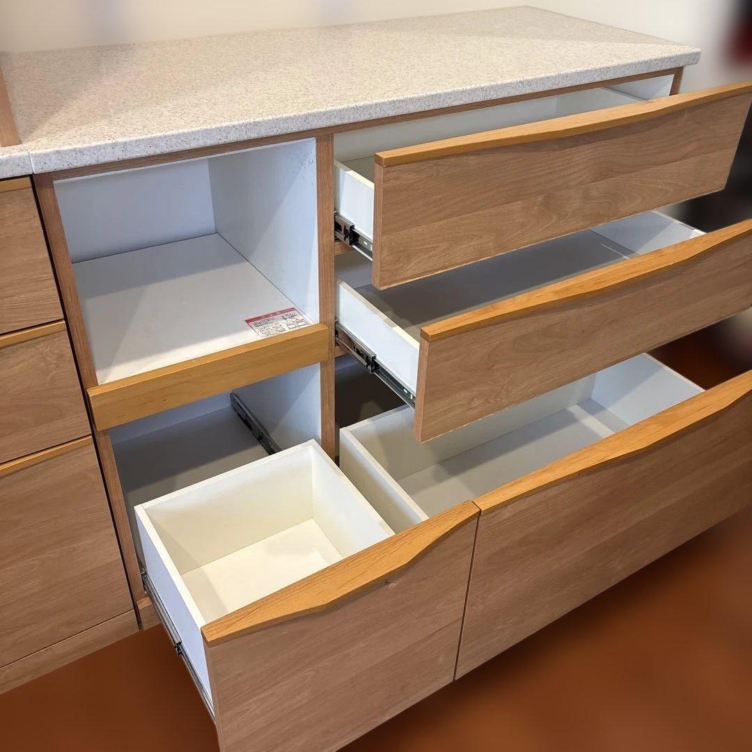 美品！堀田木工カウンター カップボード ナチュラル木目調 食器棚 3段引き出し