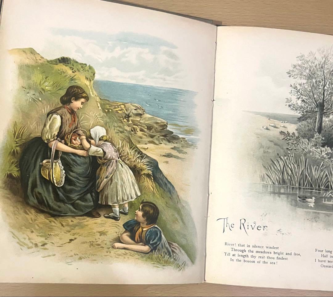 No442希少 アンティーク古書 洋書 絵本 児童書 ビクトリア 田園 牧歌