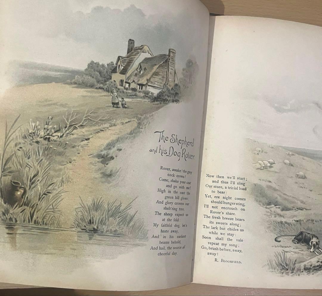No442希少 アンティーク古書 洋書 絵本 児童書 ビクトリア 田園 牧歌