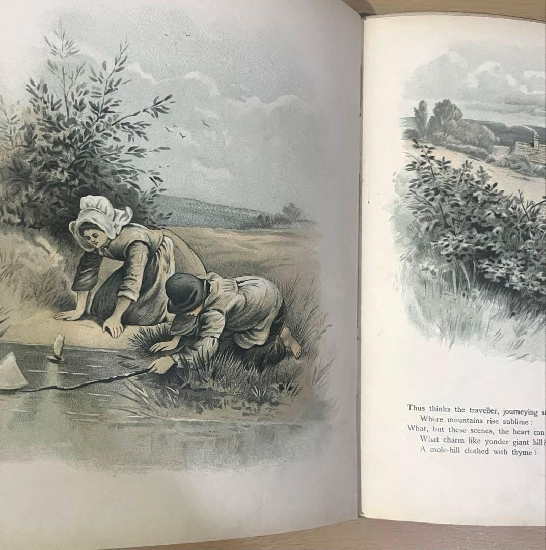 No442希少 アンティーク古書 洋書 絵本 児童書 ビクトリア 田園 牧歌