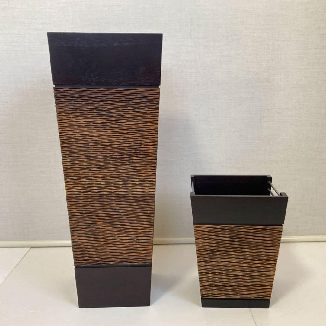 傘立て ゴミ箱 ダストボックス スタンド 2点 木製 アジアン バリ モダン