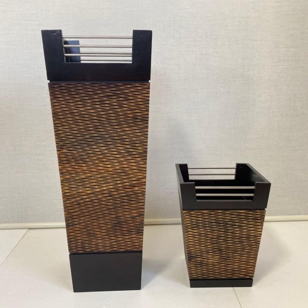 傘立て ゴミ箱 ダストボックス スタンド 2点 木製 アジアン バリ モダン