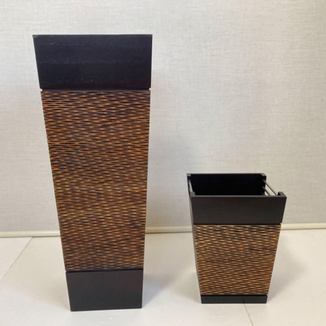 傘立て ゴミ箱 ダストボックス スタンド 2点 木製 アジアン バリ モダン